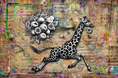 Baby Giraffe with Balloons Poster, Giraffe Wall Decor Nursery FREE SHIPPING US - Image 1 of 4