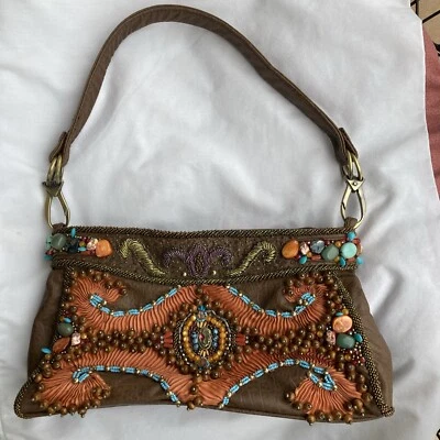 De Colección Mary Frances Cuero Brillante Piedra Marroquí Adornado con Joyas Cartera Bolso de Mano Foto 1 de 4