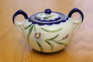 Vintage Japan Kobaltblau Handbemalt Moriage Emaille Deckel Zuckerdose Floral - Bild 1 von 10