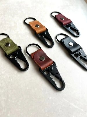 Handcrafted Vegtan Leather Keychain with Carabiner,Key Fob Leather Tactical - Image 1 of 4