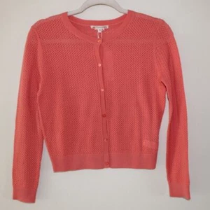 NWT Bonpoint Wool Button Front Crochet Long Sleeve Peach Pink Cardigan Sweater - Picture 1 of 7