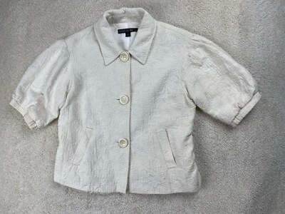 Blazer feminino Lafayette 148 terno 6 marfim mistura de seda manga curta forrado texturizado - Imagem 1 de 4