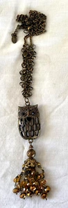 VTG 70s..SIGNED ALI-KAHN..OWL & CRYSTAL..30" CHAIN..NECKLACE - Picture 1 of 3