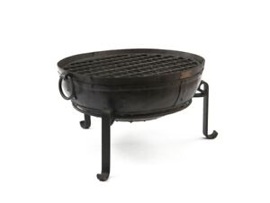 60cm Recycled Indian Fire Bowl with Low Stand and Grill/Handmade Kadai Firepit