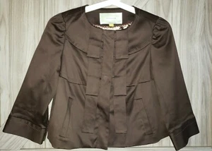 Anthropologie Leifsdottir Brown Cropped Tencil Blend Lined Pockets Jacket SZ 2 - Picture 1 of 5