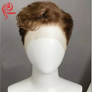 Brown Wavy 13X6 Lace Front Human Hair Wig For Men Short Pixie Bob Cut Male Wig - Picture 1 of 11