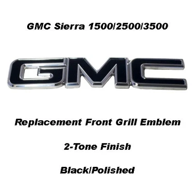 99-06 GMC Sierra 1500 2500 3500 Front Billet Grille Emblem 2-Tone Black/Polished Foto 1 de 2
