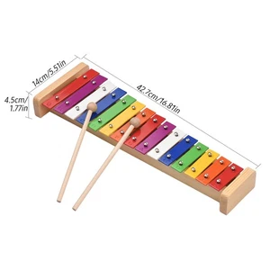 15 Note Glockenspiel Xylophone Wooden Base Colorful Aluminum Bars With 2 IXEM - Picture 1 of 7