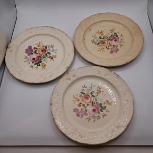 Vtg Ravenna Floral Scalloped Crazed Staind 7" Bread Plates (3) - Picture 1 of 7