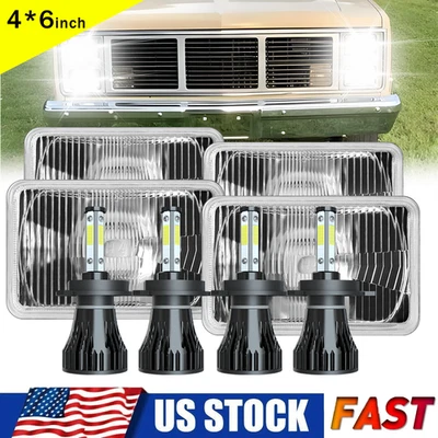 4PCS 4x6'' LED Headlights Hi/Lo H4 Lamp For GMC C1500 Suburban G2500 G3500 Van A - Image 1 of 4