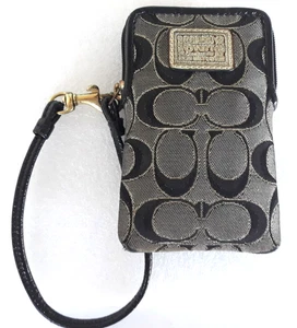 Vintage ~ Coach ~Signature Mini Wristlet Case Logo Card Holder ~ Black/Gray/Gold - Picture 1 of 21