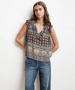 VELVET BY GRAHAM & SPENCER Kimora Monaco Floral Georgette Ruffle Blouse, Size S - Picture 1 of 10