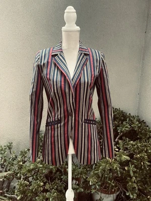 Chaqueta Blazer De Colección Mod Rayas Forrada Bolsillo Personalizada Por Susan Bedzis Pequeña Foto 1 de 4