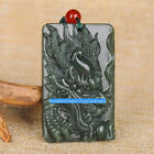 Natural Certified Hetian Jade Carved Dragon Brand Charm Pendant Amulet Necklace