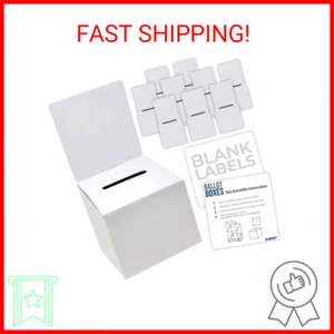 ALBEN Ballot Box for Suggestions Donations Raffles White Glossy Cardboard Boxes - Picture 1 of 2