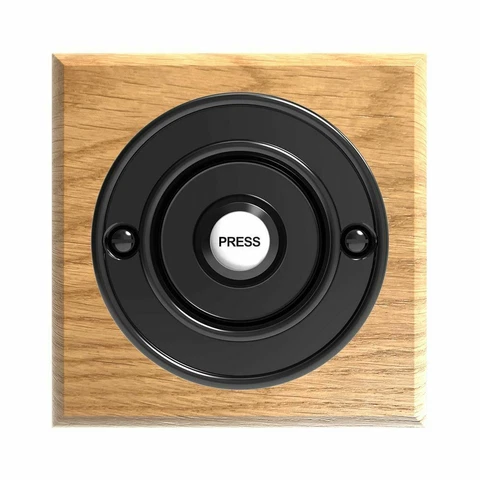 Traditional Square Wired Doorbell in Honey Oak and Black Cover