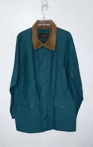 VTG Eddie Bauer Men’s PVC Hooded Rain Jacket Corduroy Collar Teal Size XL - Picture 1 of 6