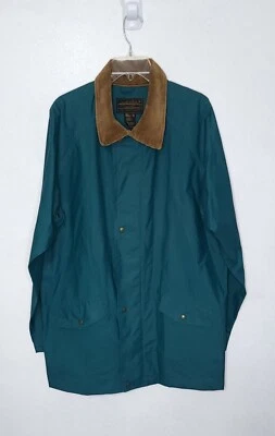 De Colección Eddie Bauer Hombres PVC Capucha Lluvia Chaqueta Pana Cuello Verde azulado Talla XL Foto 1 de 4