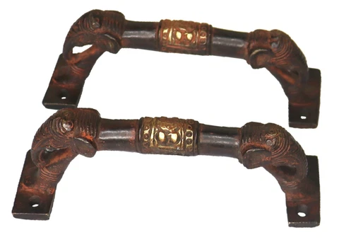 Tribal Elephant Shape Door Handle Vintage Style Handmade Brass Window Pull Knob Cover