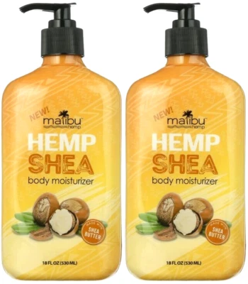 PACOTE COM 2, Loção Hidratante Corporal Firmadora de Pele Malibu Hemp SHEA BUTTER, 18 Oz. - Imagem 1 de 4