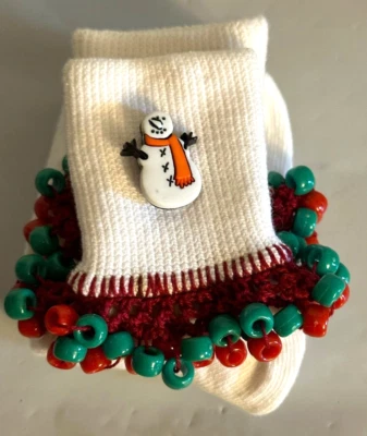 Girls White Bobby Socks with Christmas accents sewed on Size Med NEW - Image 1 of 4