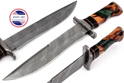 Damascus Knife Handmade Hunting Knife Bowie 15 inch Resin Handle MBE841 - Image 1 of 4