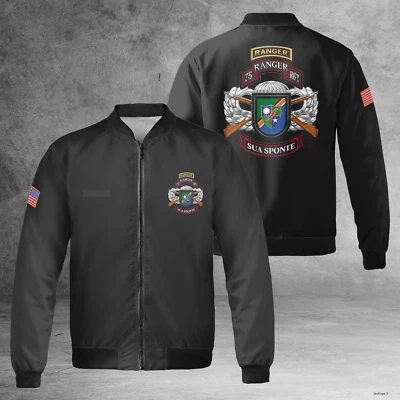 Custom Name US Army 75th Ranger Regiment With Tab Fleece Bomber Jacket - Image 1 of 4