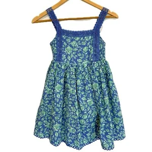 Joie Floral Print Lace Trim Sundress Girls Size 8 Smocked Back A-Line Poofy - Picture 1 of 11