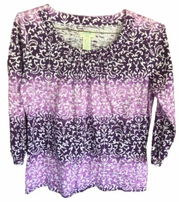 Карибский Joe Топ Размер PL Фиолетовый Крестьянский Стиль Собранный Круглый Гриф 3/4 Рукав - Изображение 1 из 4