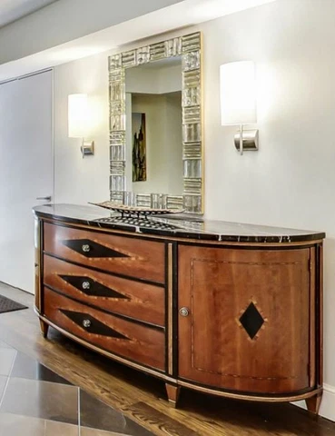 Wood Sideboard Buffet with Black Marble Top Cover