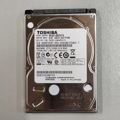Toshiba 750GB 2.5" HDD 5400 RPM SATA 3Gbps 8MB Cache Hard Drive MQ01ABD075 - Image 1 of 4