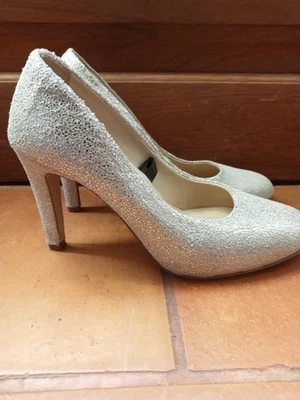 Escarpins en cuir talon 8,5cm blanc et argent - Photo 1/4