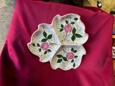 Vtg. Blue Ridge Southern Pottery SUMMERTIME Leaf Snack, Candy Handled Dish Tray - Image 1 of 3