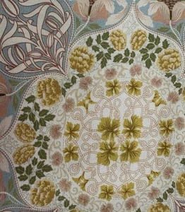 X3 Metres Cotton Fabric V&A William Morris’ Muses Embroidered Yellow Blue - Picture 1 of 6