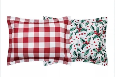 Christmas Holiday Gingham Holy Berries (4) Standard Pillow Shams Sunham Macys - Image 1 of 4