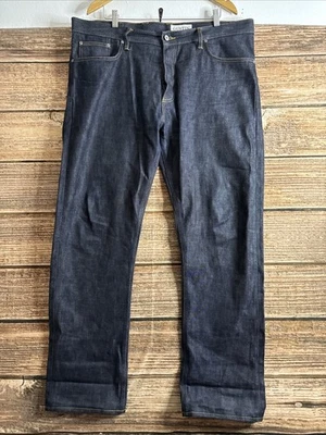 Jeans Gustin Para Hombres 40 Ribete Recto Denim Crudo Lavado Oscuro Botón Mosca Foto 1 de 4