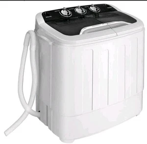 Costway 13lbs Portable Semi-Automatic Twin Tub Wash W/ Built-In Drain Pump Black - Picture 1 of 1