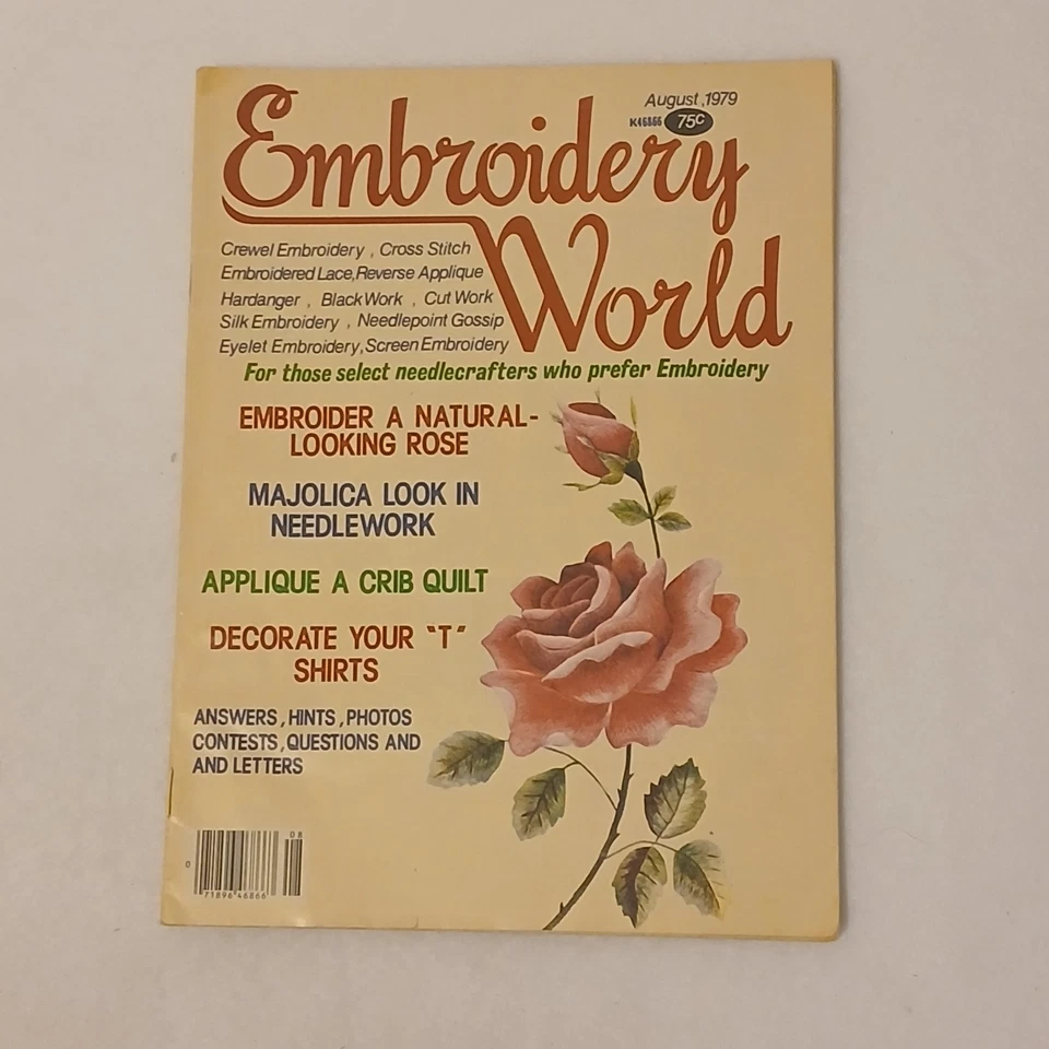 Embroidery World Magazine August 1979 Embroider a Natural Looking Rose Foto 1 de 1