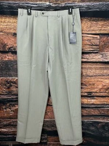 Chaps Dress Pants 38x32 Pleated Front Olive Gray NWT Actual Measure 37x31 - Picture 1 of 10