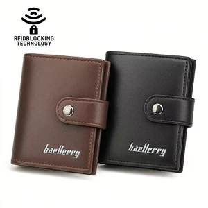 .	Cartera de cuero con bloqueo RFID para hombre - Diseño delgado doble pliegue - Imagen 1 de 8