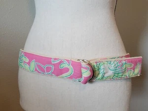 Lilly Pulitzer Belt Pink and Green Floral Fabric, Silver D Buckle, Size M - Picture 1 of 10