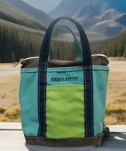 90's LL BEAN Maine Boat & Tote Zip-Top 10x10x5 Canvas Embroidered - "Charlotte" - Picture 1 of 12