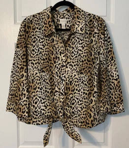 Chico’s No Iron Women’s Size 3/XL/18 Leopard Print 3/4 Sleeve Waist Tie Blouse - Picture 1 of 9