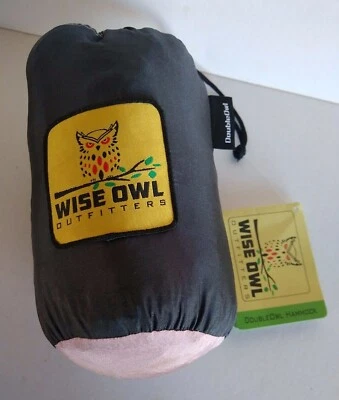 Hamaca doble Wise Owl gris y rosa (rosa) 2 caribineros de alta resistencia cuerda 400 lb Foto 1 de 4