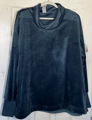 RBX Mujer Velour Capucha Cuello Túnica Top Talla 2X Ribete Acanalado Ranuras Laterales Acero Azul Nuevo Foto 1 de 4