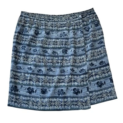 Charter Club 100% Silk Wrap Knee Length Floral Hawaiian Skirt Size 22W Blue - Image 1 of 4