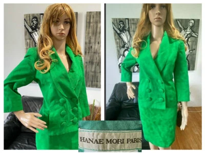 TERNO SAIA VINTAGE HANAE MORI PARIS FRANÇA VERDE FLORAL PEITO DUPLO 40 4 - Imagem 1 de 4