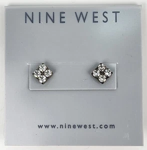 Nine West Stud Crystal Earings Antique Brass Tone Metal Classy - Picture 1 of 5
