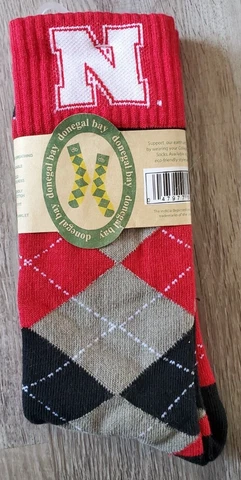Nebraska Cornhuskers Donegal Bay Crew Socks Red, Black & Grey NEW NIP Cover