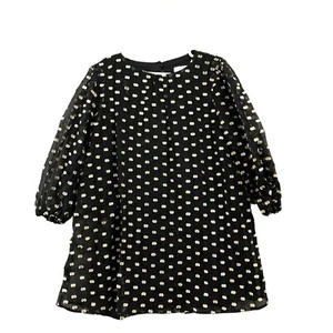 Zara Girls 4T-5T Black Dress Puff Sleeve Chiffon Gold Polka Dot Formal Party - Picture 1 of 8